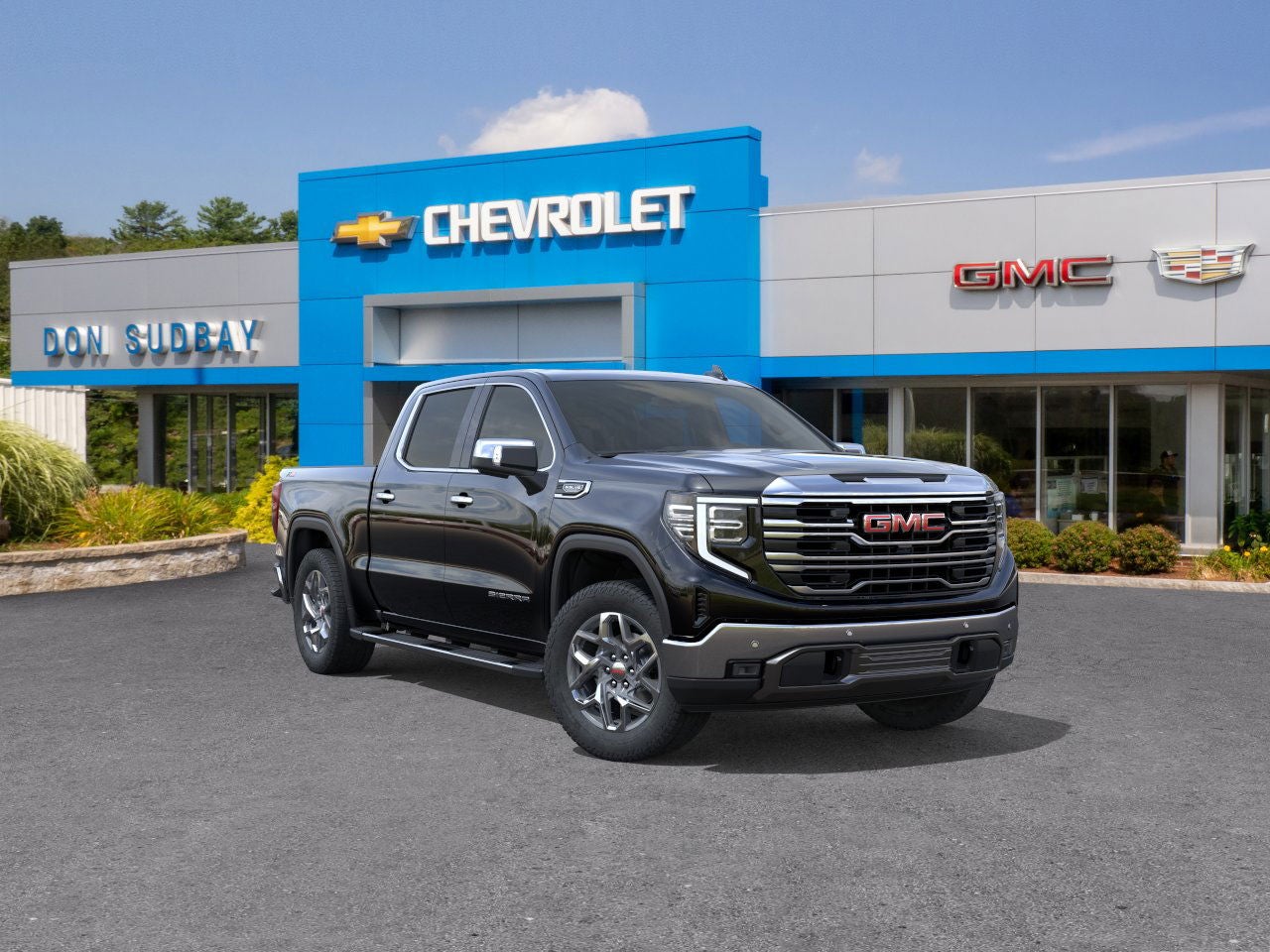 2026 GMC Sierra 1500 SLT in Onyx Black — front three-quarter view