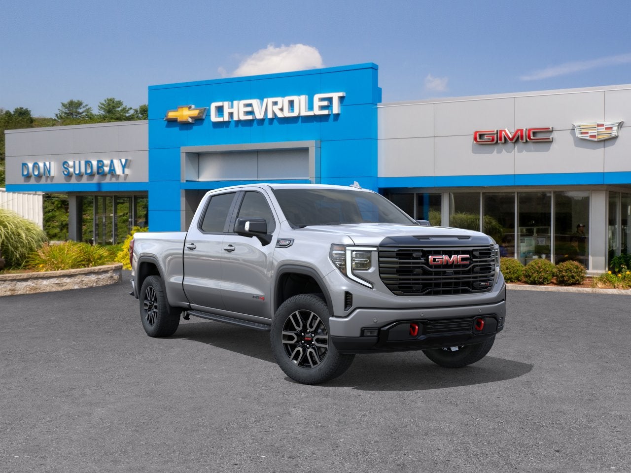 2026 GMC Sierra 1500 AT4 in Sterling Metallic — front three-quarter view