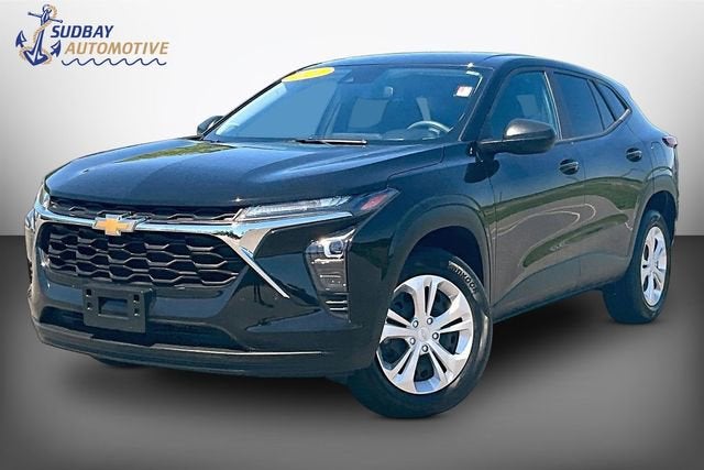 2024 Chevrolet Trax LS in Mosaic Black Metallic — front three-quarter view
